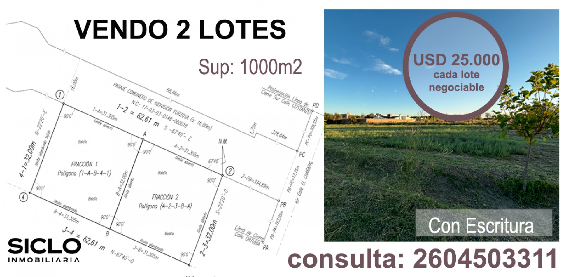 VENDO 2 LOTES DE 1.000 m² — LAS PAREDES, SAN RAFAEL, MENDOZA