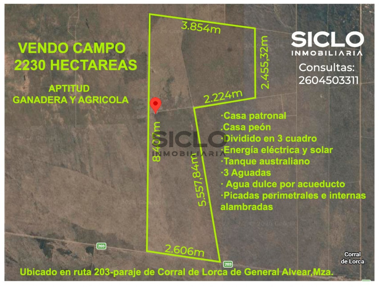 CAMPO GANADERO DE 2230Ha en Corral de Lorca, General Alvear Mendoza