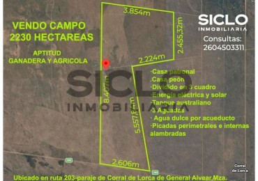 CAMPO GANADERO DE 2230Ha en Corral de Lorca, General Alvear Mendoza